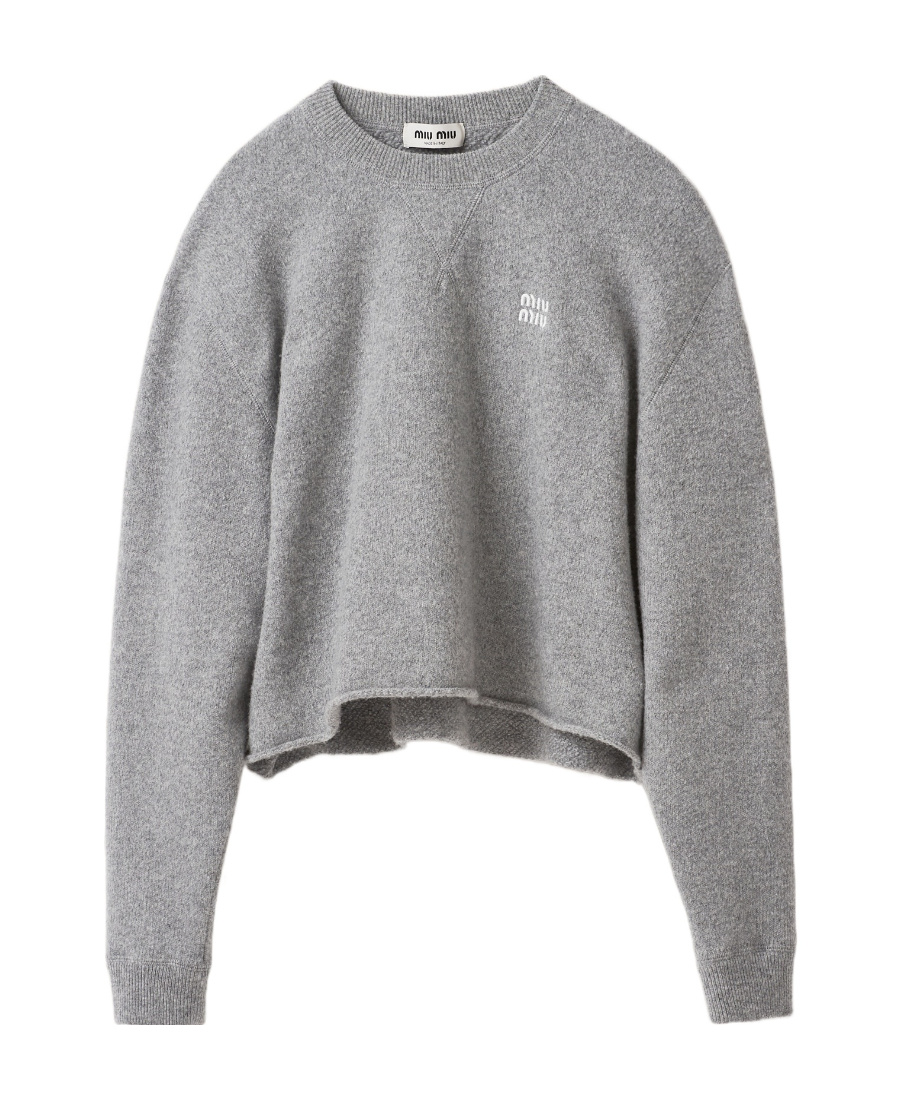 Miu Miu Logo-embroidered Virgin Wool-blend Jumper In Gray