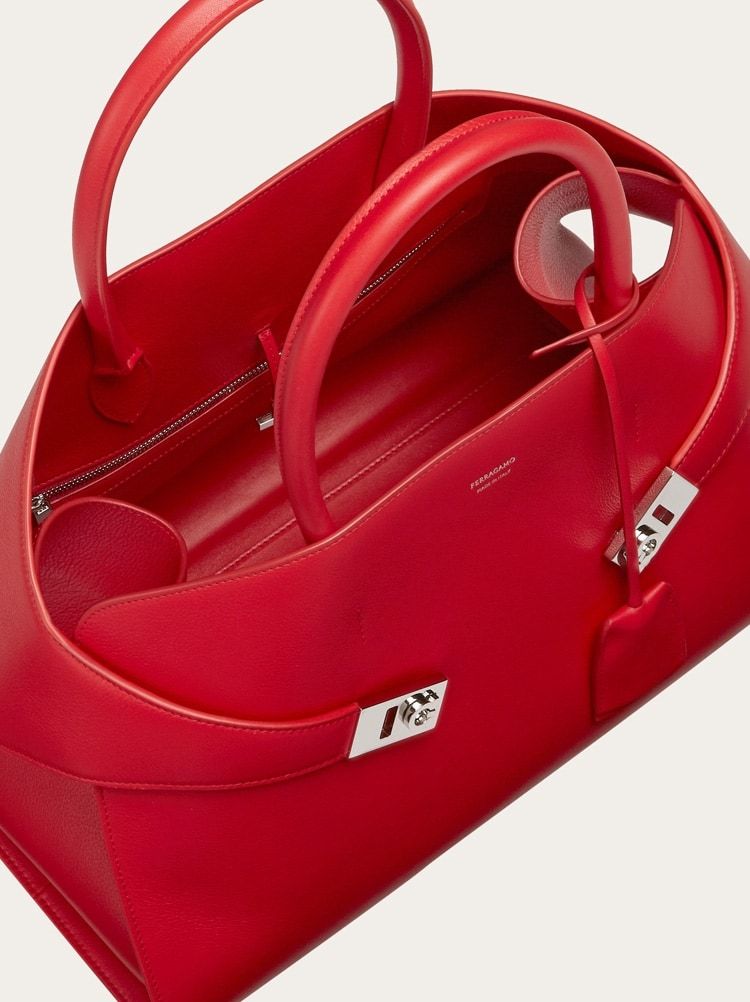 Ferragamo Hug Small Leather Top Handle Bag In Red
