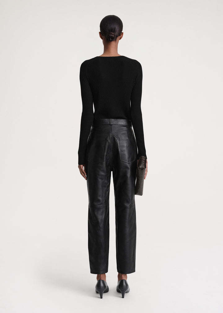 Totême Tapered Leather Trousers In Black