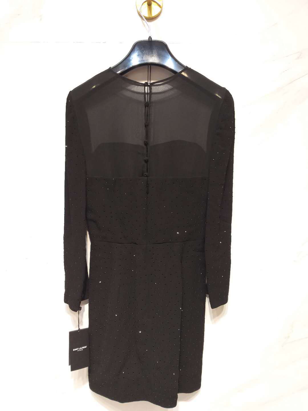 Saint Laurent Short Crystal-embellished Dress In Black