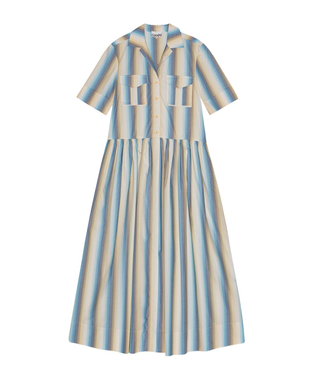 Ganni Ombre Striped Maxi Shirt Dress In Multi