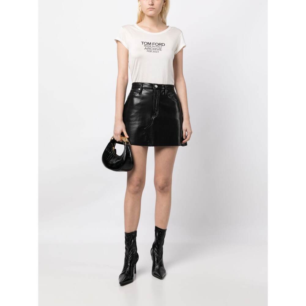 Tom Ford Silk T-shirt With Cap Sleeves And Printed Design In Beige