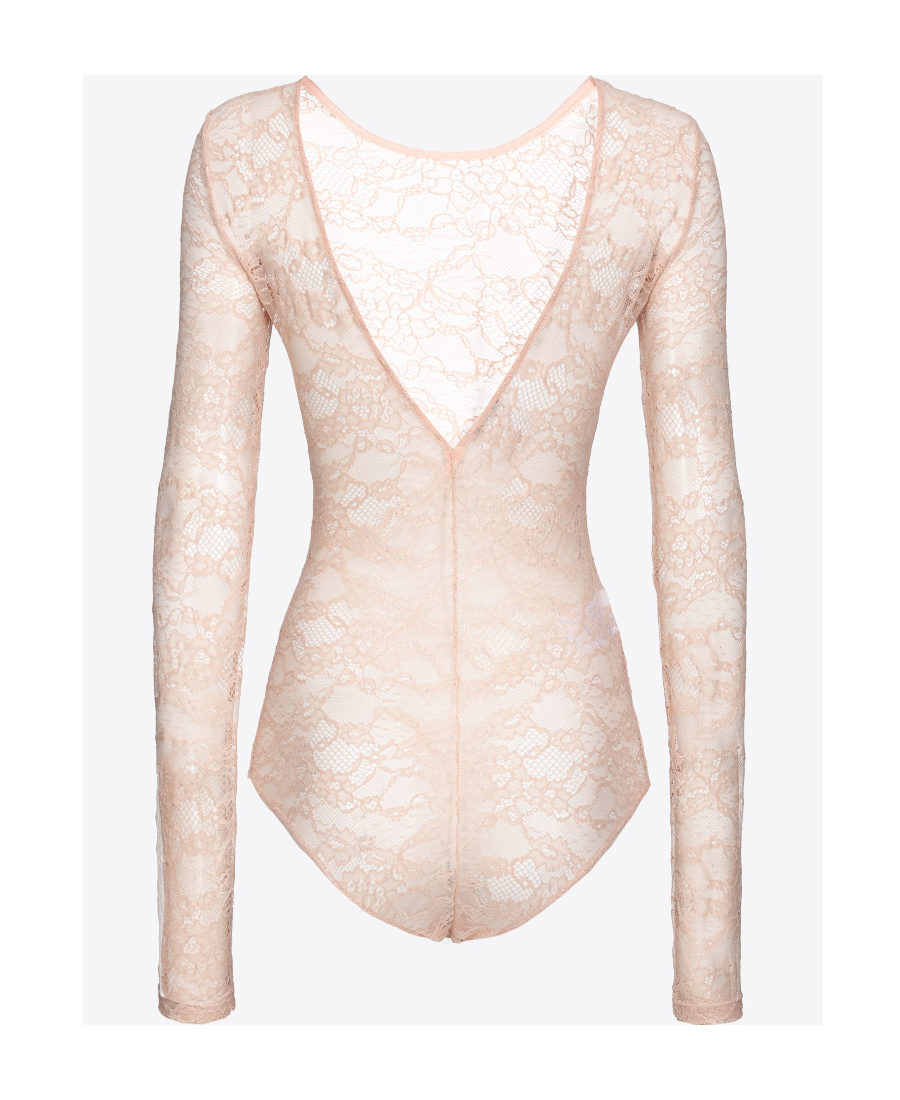 Pinko Chantilly-lace Long-sleeve Bodysuit In Nude