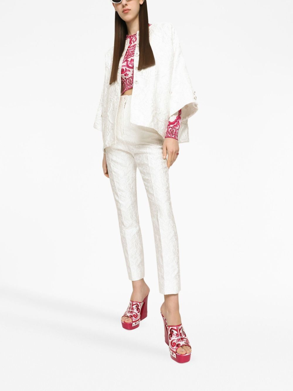 Dolce & Gabbana Maiolica-print Cropped Jumper In Pink