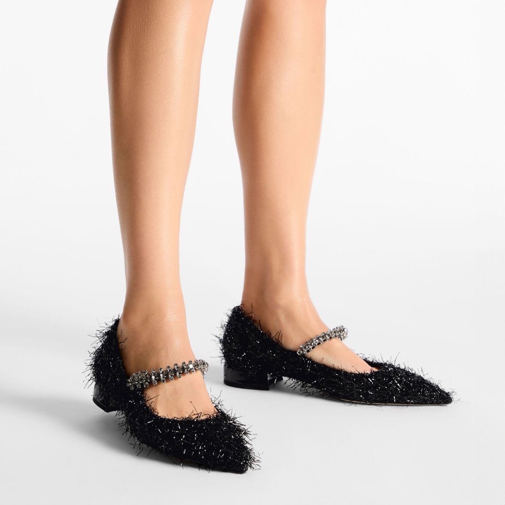 Jimmy Choo Bing Feather-embellished Ballet Flats In Black