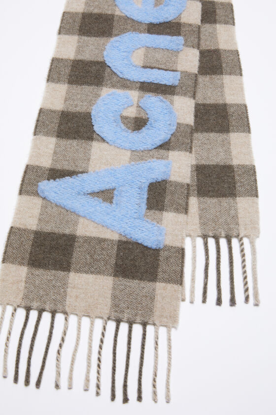 Acne Studios Jacquard-logo Checked Scarf In Gray