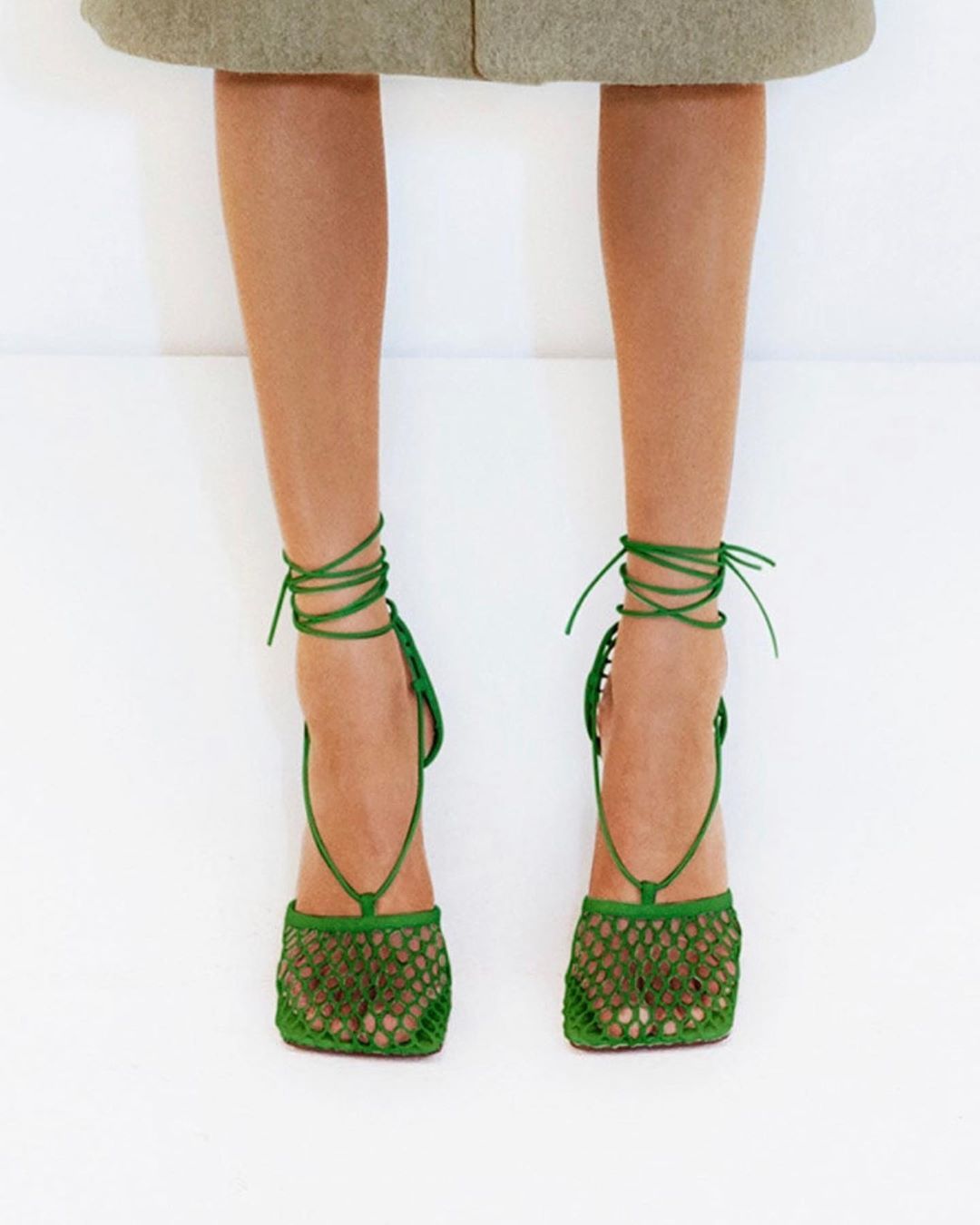 Bottega Veneta Wrap-tie Mesh Pumps In Green