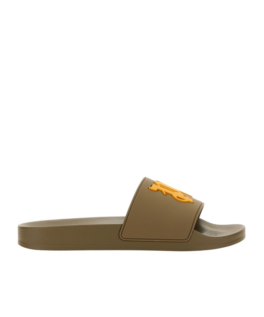 Palm Angels Logo-embossed Rubber Slides In Green