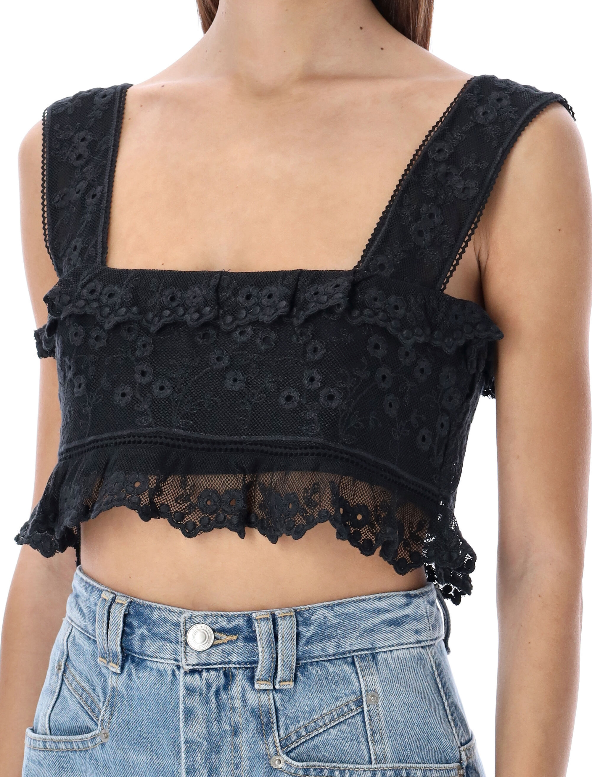Isabel Marant Mecelia Broderie Anglais Cropped Top In Black
