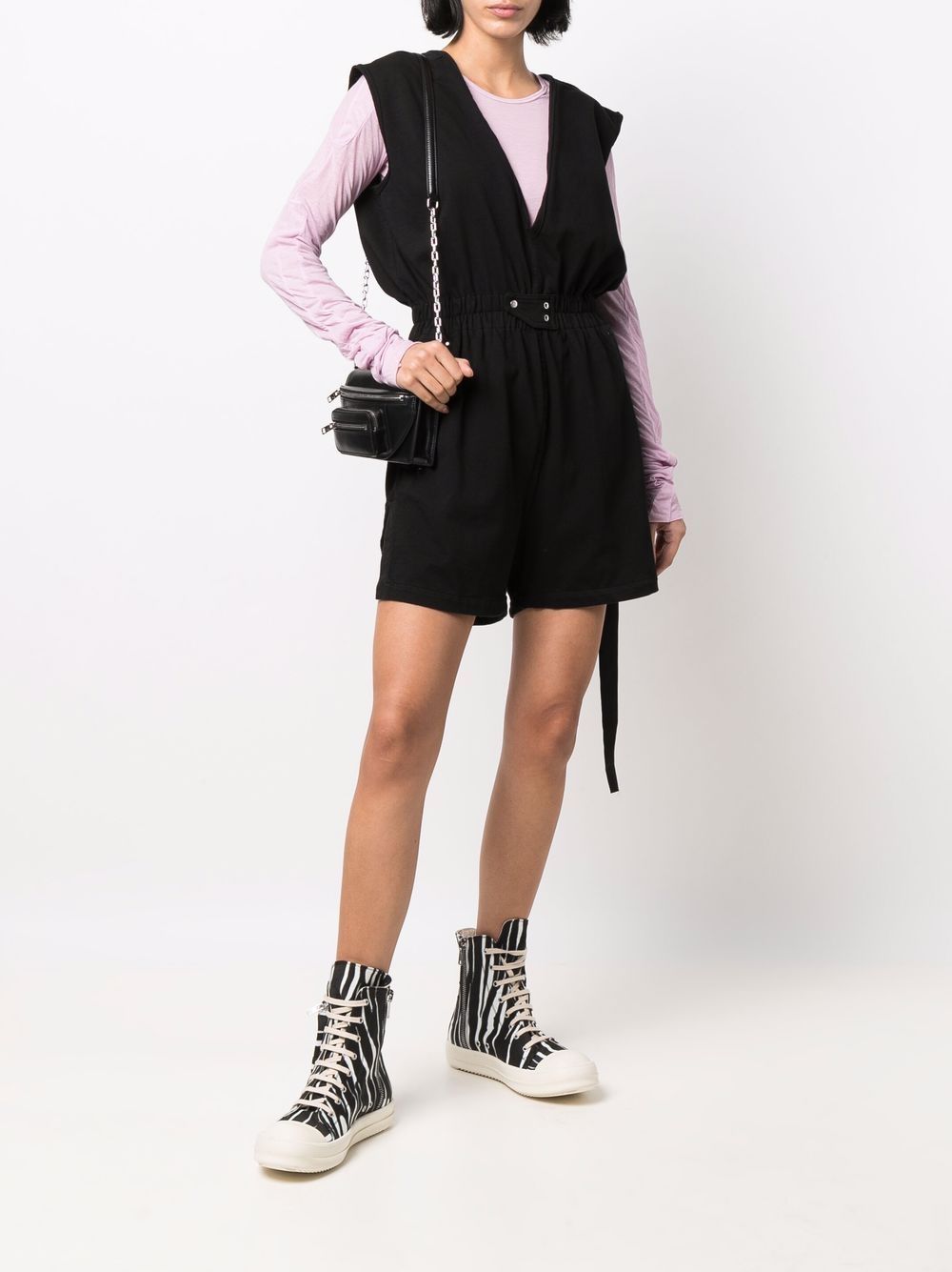 Rick Owens Drkshdw V-neck Short Playsuit In Black