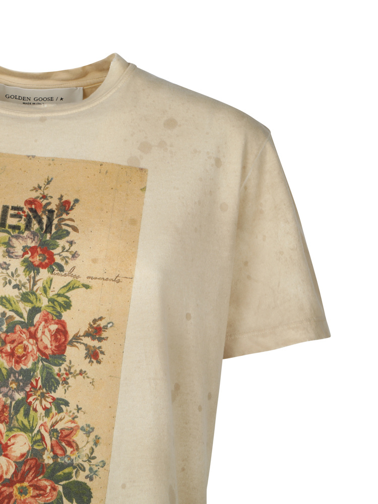 Golden Goose T-shirt With Round Neck And Short Sleeves In Nude