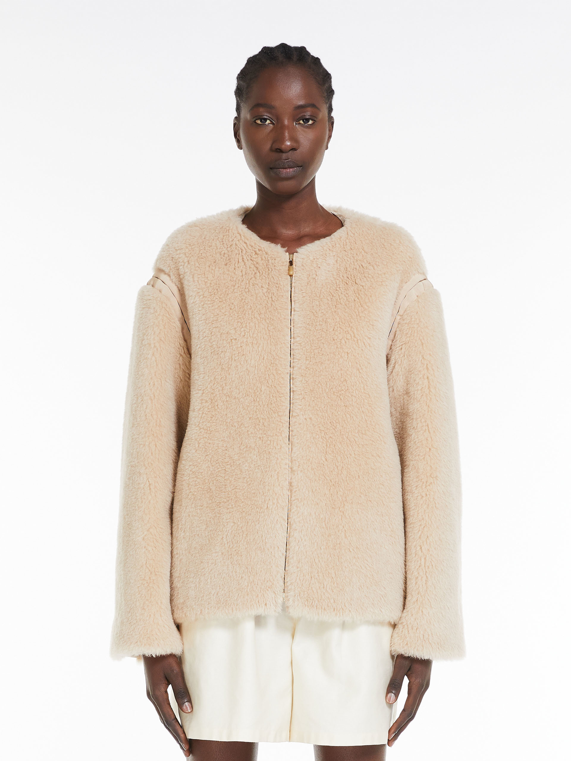 Max Mara Alpaca And Virgin Wool Fur Jacket In Nude