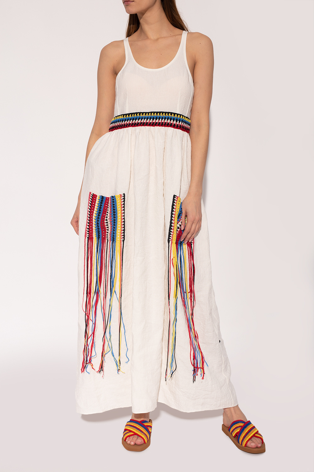 Chloé Woody Crisscross Knit Strap Slide Sandal In Multicolor