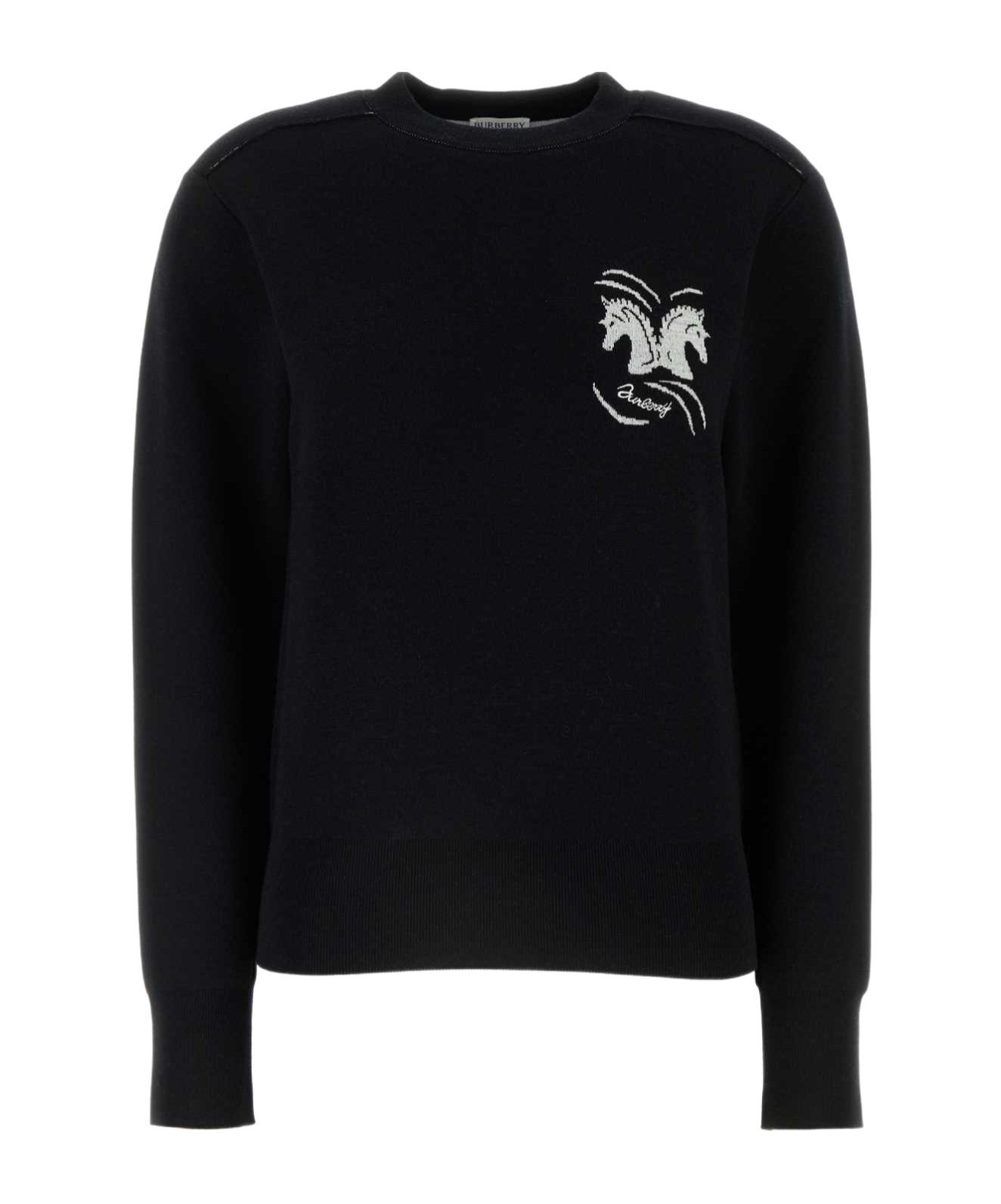 Burberry Wool-blend Mirrored Horse Sweater In Black