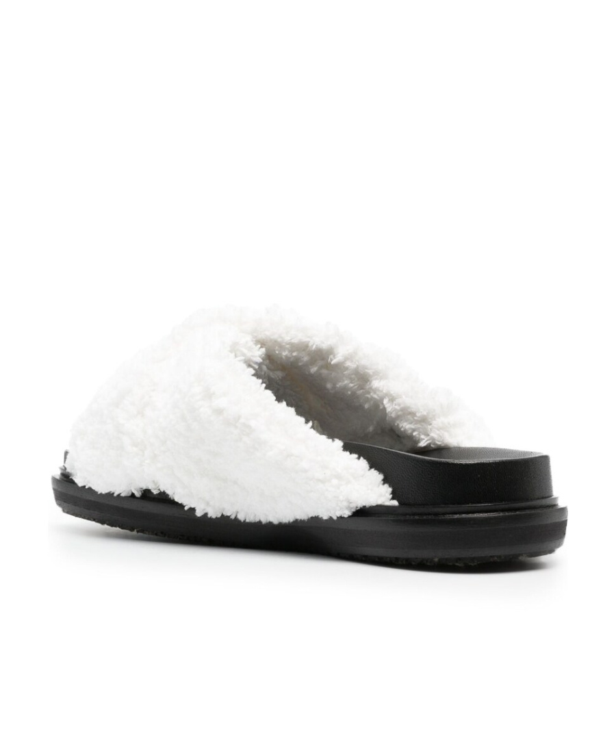 Marni Logo-embroidered Shearling Sandals In White