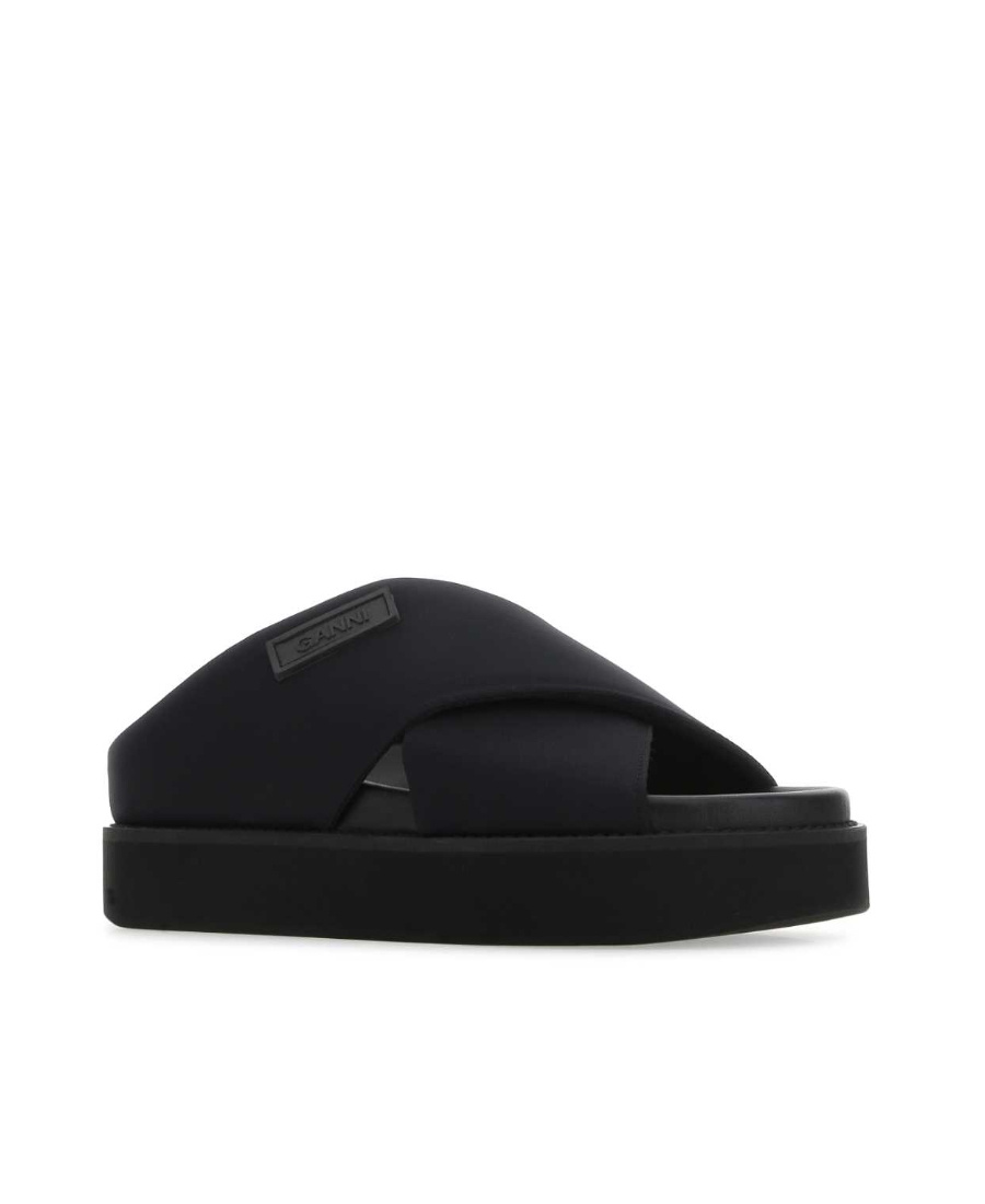 Ganni Crossover-strap Flat Sandals In Black