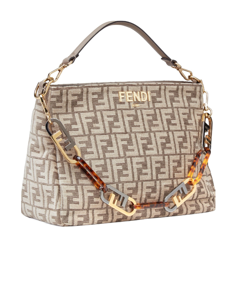 Fendi Dove Grey Tapestry Fabric Bag In Nude