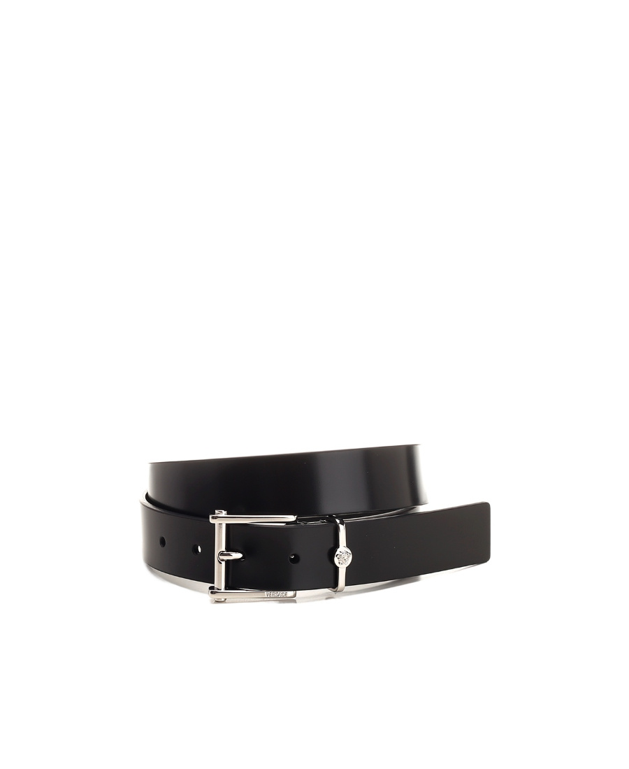 Versace Medusa Head Leather Belt In Black