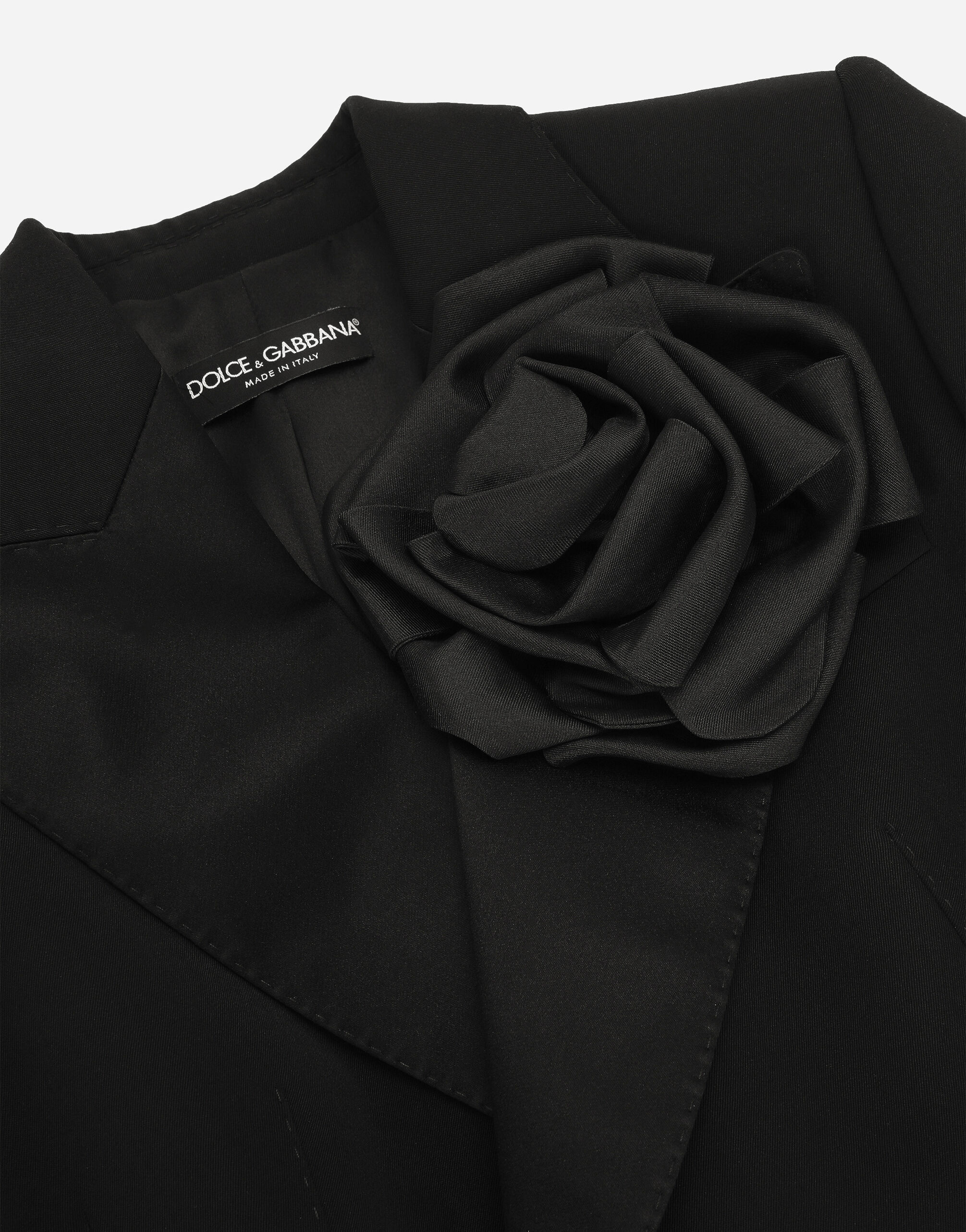Dolce & Gabbana Double-breasted Jacket With Applied Flower In Black