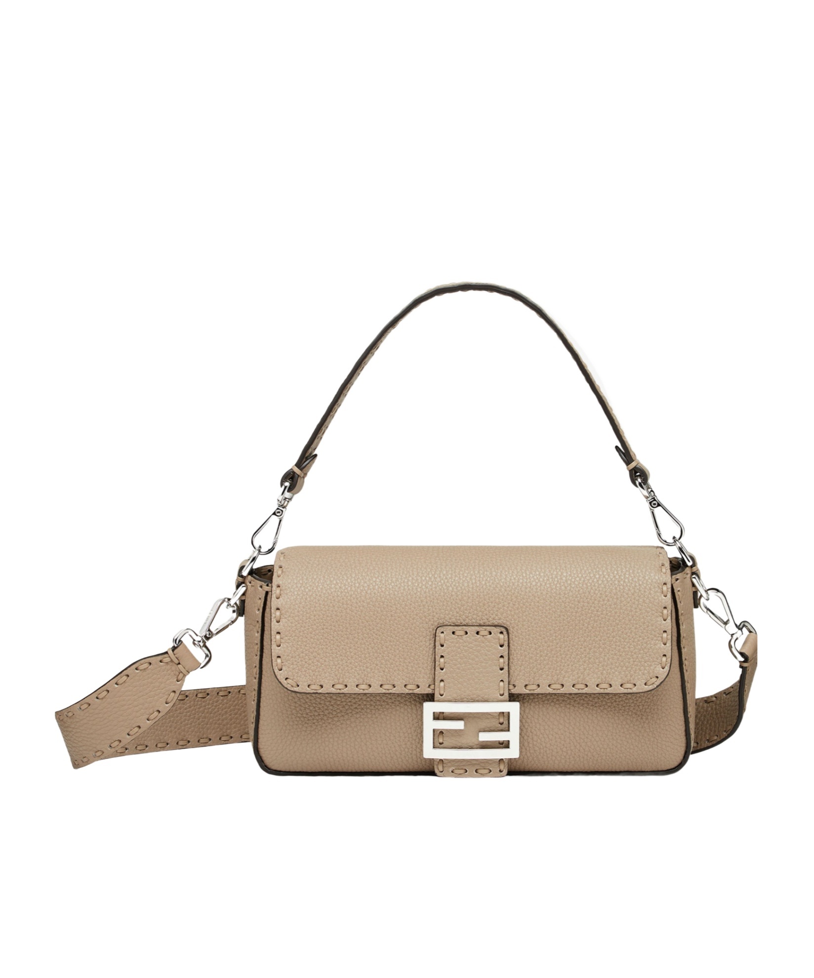 Fendi Dove Grey Selleria Bag With 612 Hand-sewn Topstitches In Nude