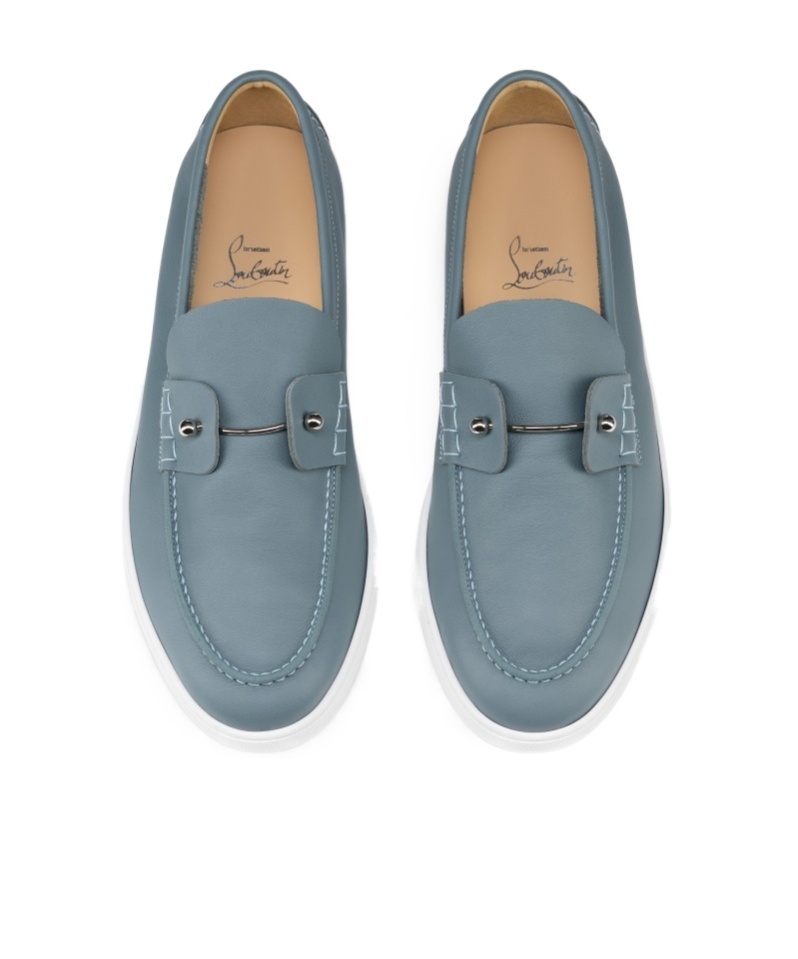 Christian Louboutin Boat Round Toe Loafers With Metallic Detail In Gray