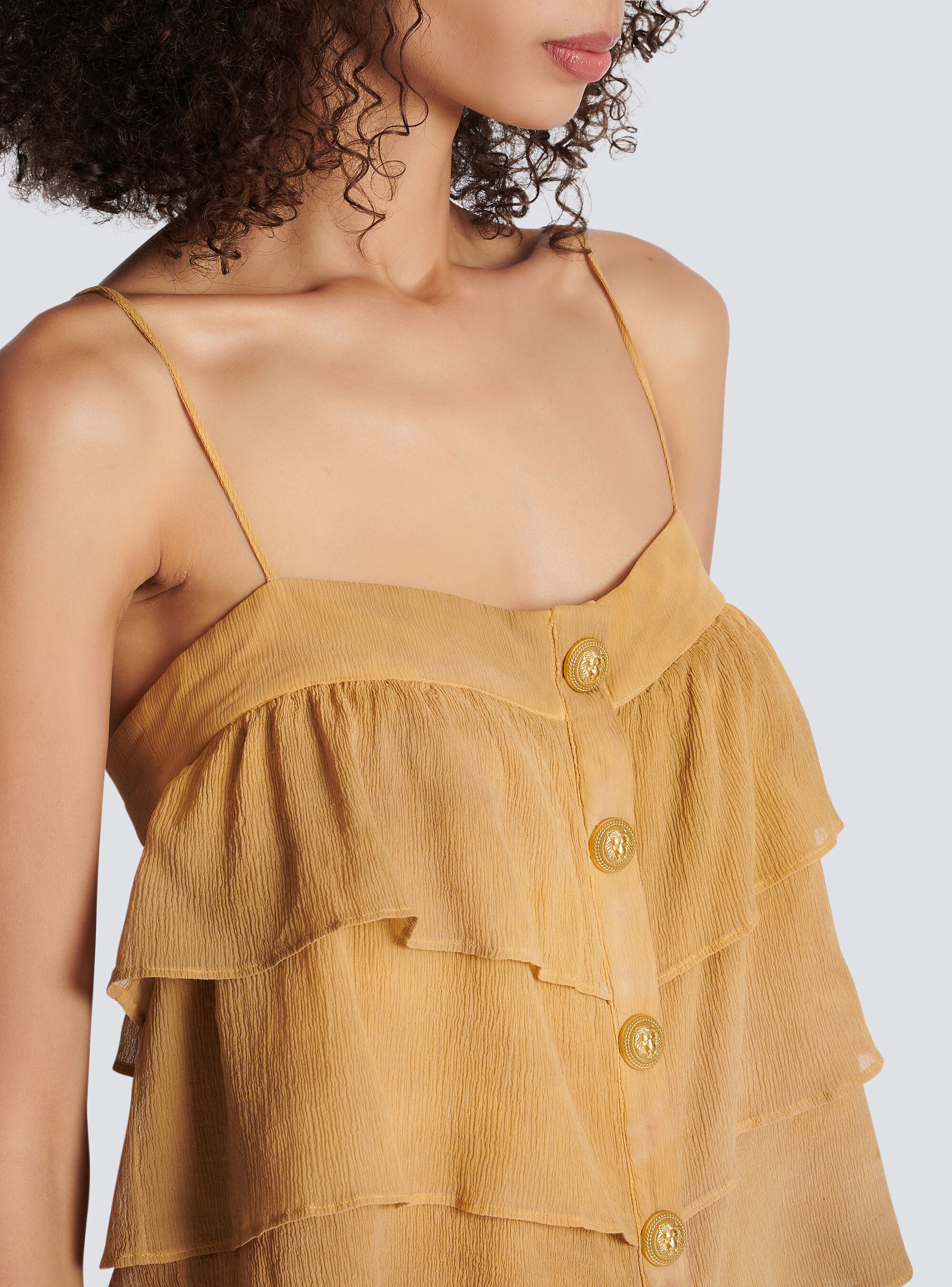 Balmain Ruffled Silk Blouse In Nude