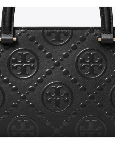 Tory Burch T Monogram Embossed Small Tote Black In Black