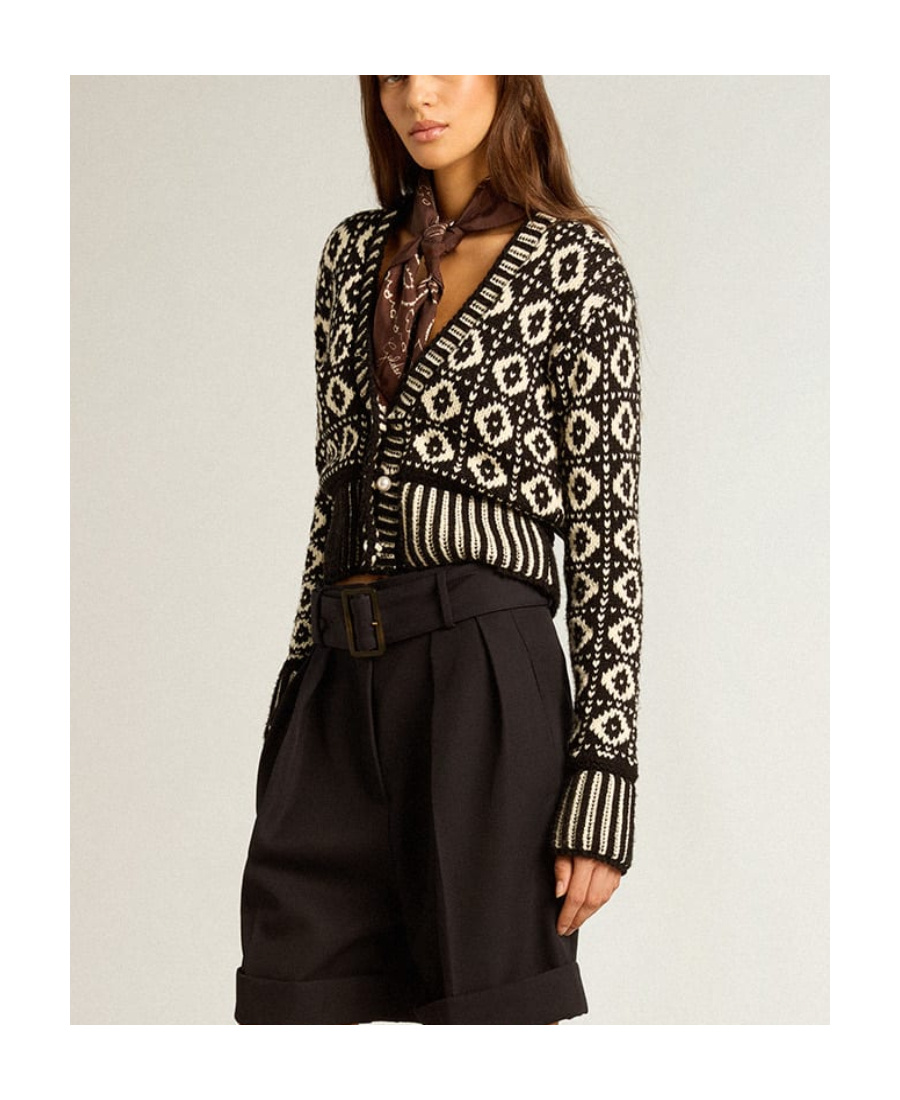 Golden Goose Jacquard-pattern Wool Cardigan In Black