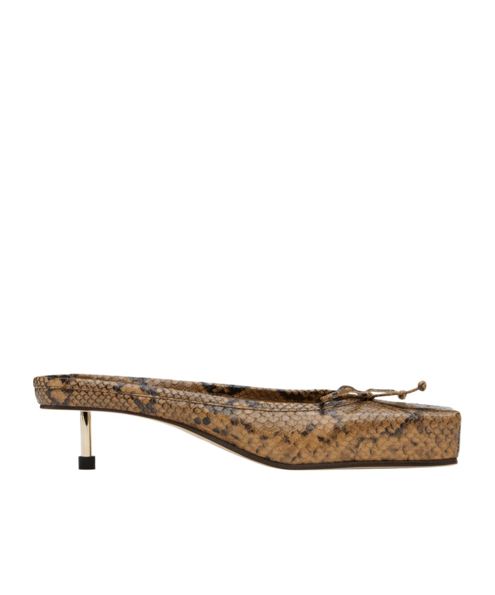 Jacquemus Le Ballet 35 Python Print Leather Square Mules In Brown