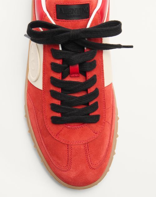 Valentino Garavani Upvillage Low Top Trainer In Split Leather And Calfskin Nappa Leather In Red