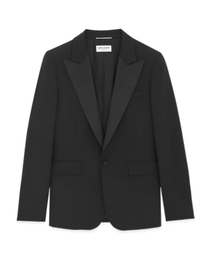 Saint Laurent Black Single-breasted Tuxedo Jacket In Virgin Wool Man In Multicolor