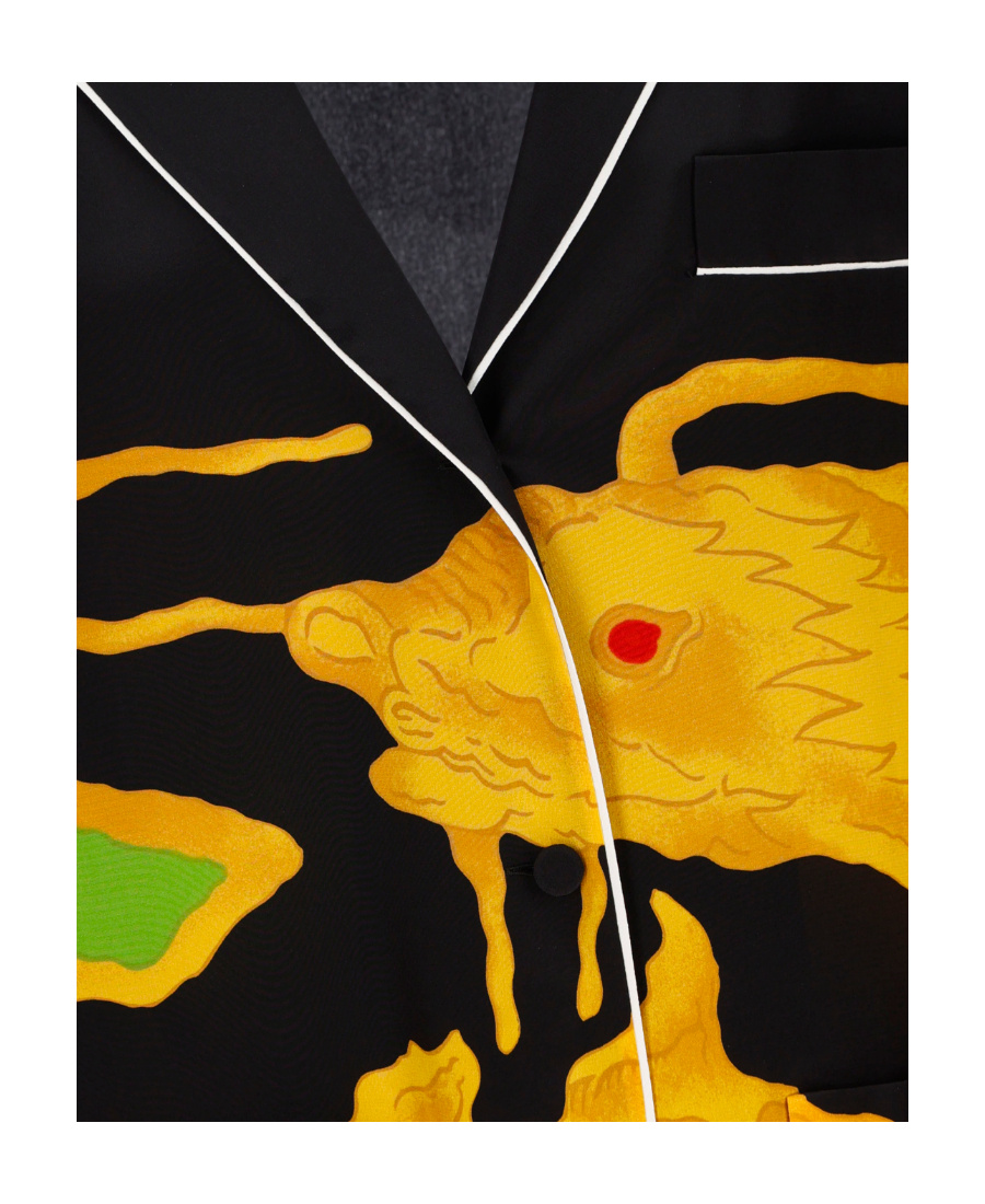 Valentino Graphic-print Feather-trim Silk Shirt In Black