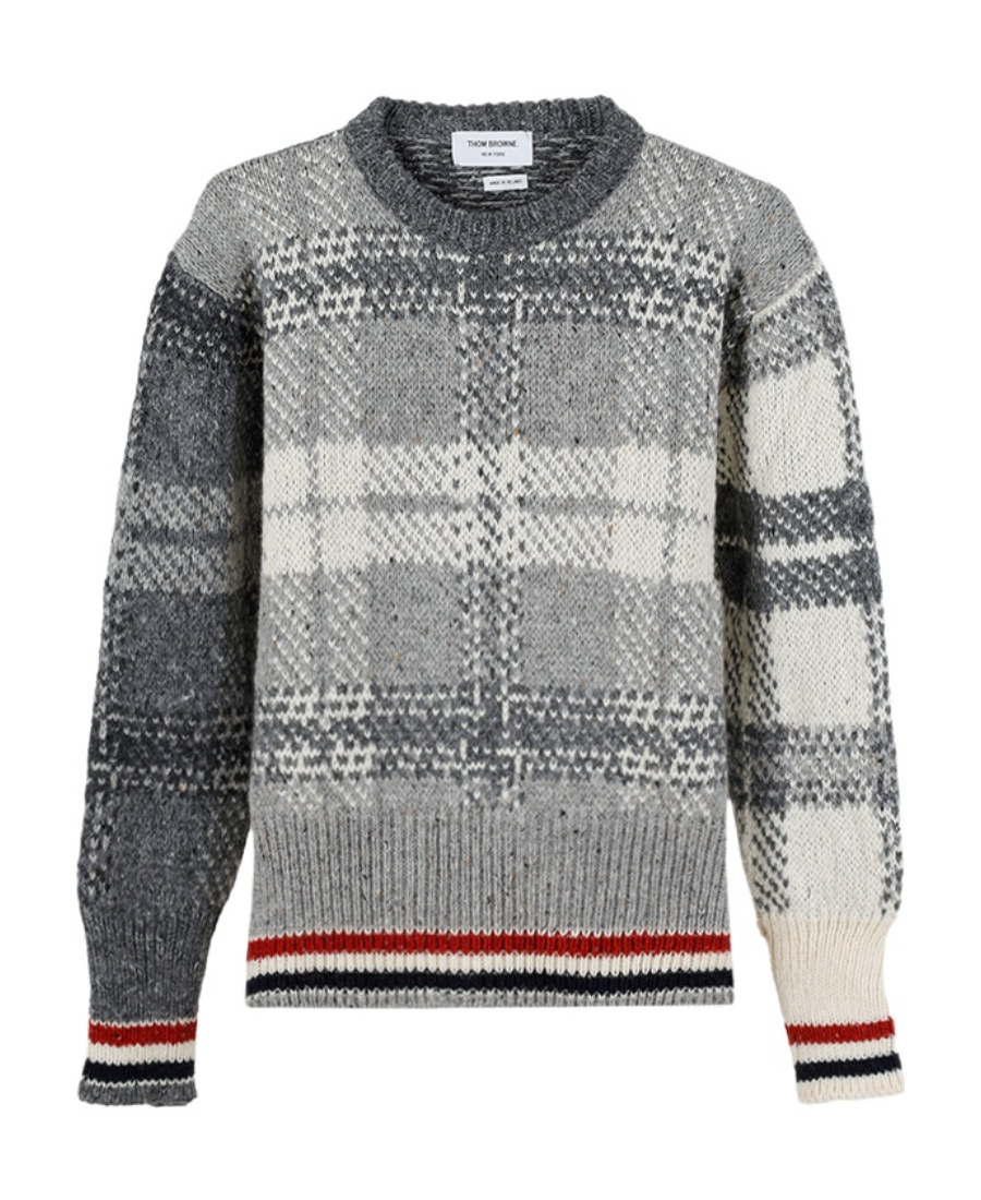 THOM BROWNE CHECK-PATTERN WOOL-BLEND JUMPER 