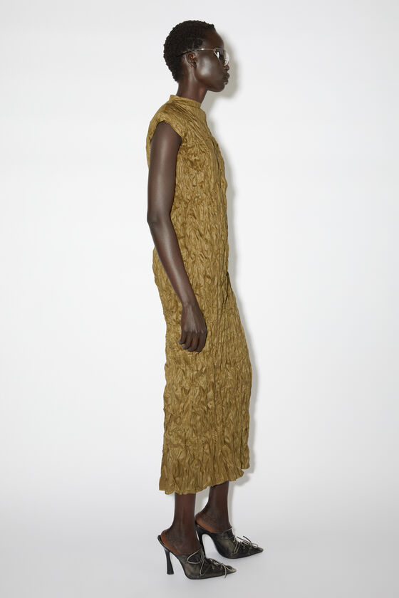 Acne Studios A Pleated Dress With A Small High Neck In Green