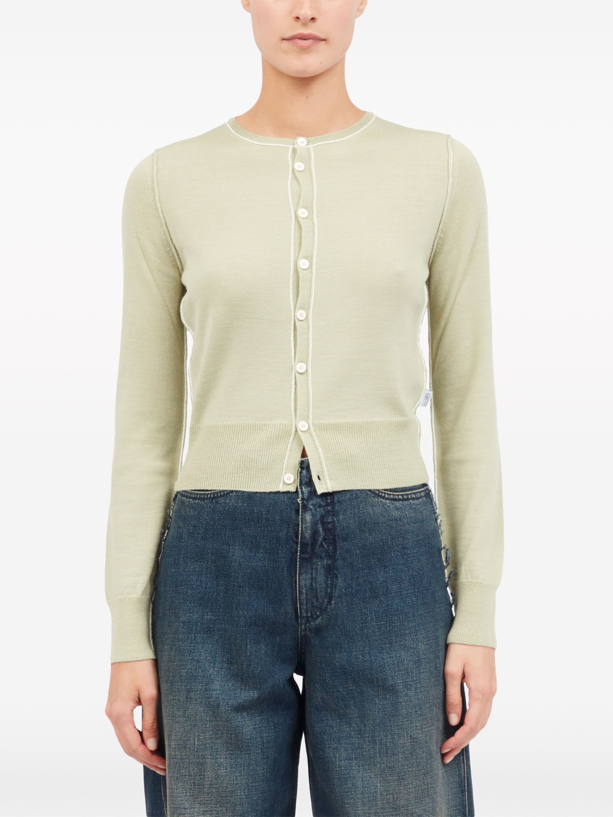 Mm6 Maison Margiela Raised-seam Fine-knit Cardigan In Green