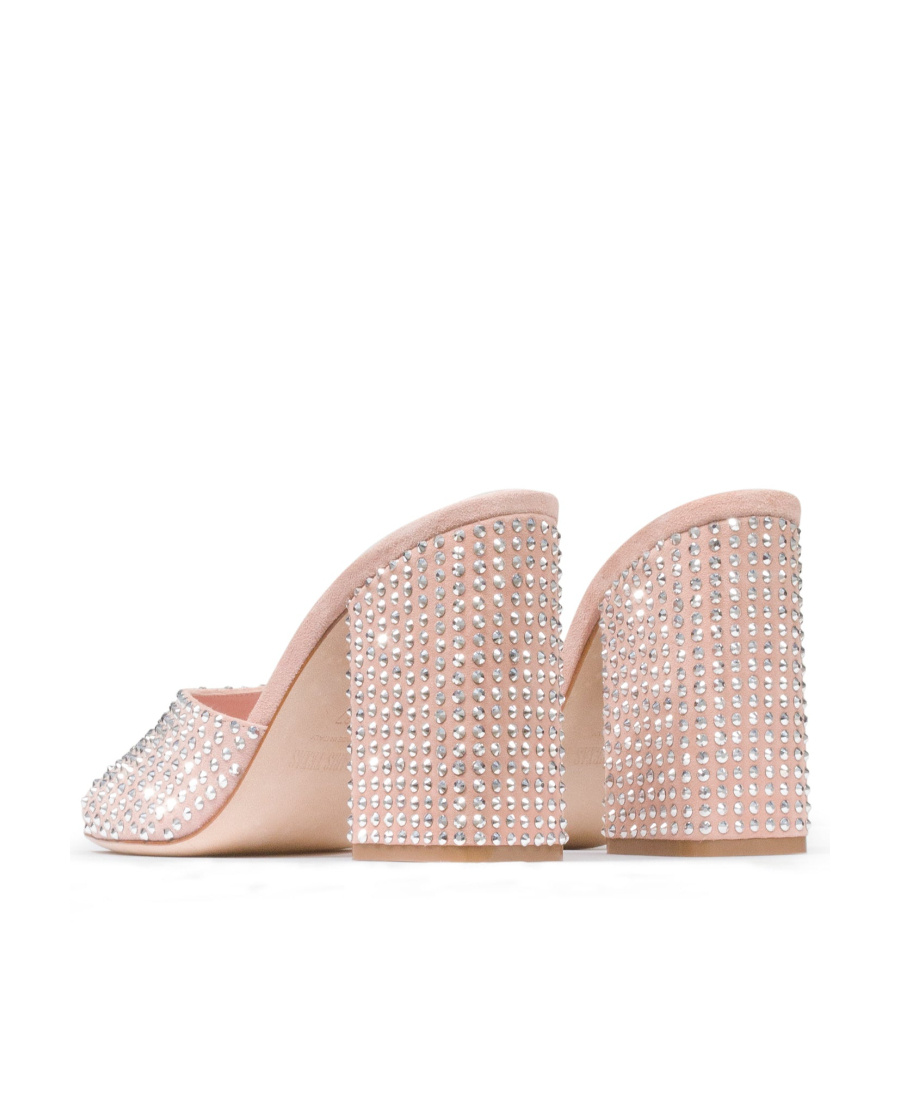 Paris Texas Mule Holly Anja Suede And Crystal Block Heel Mules In Nude