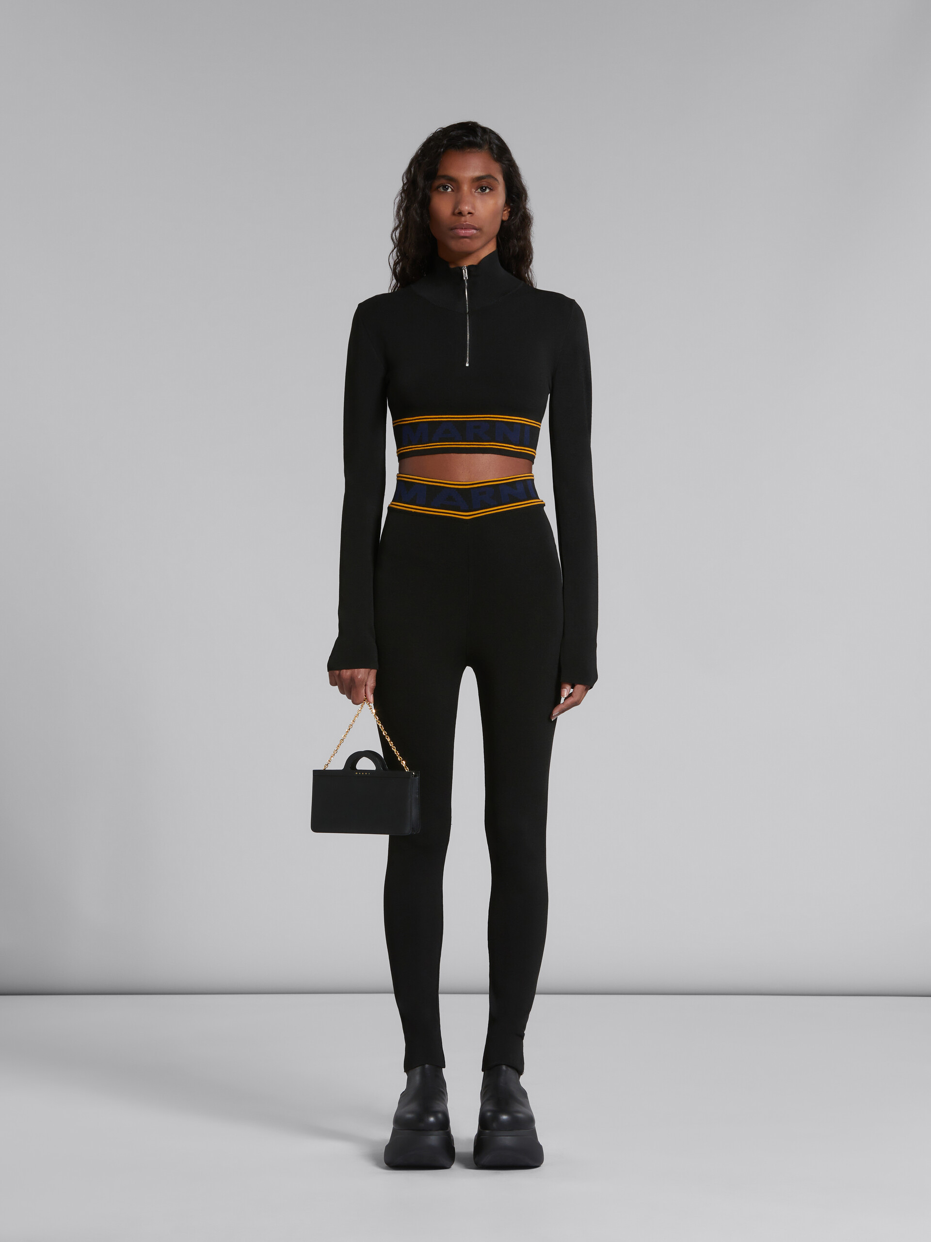 Marni Chain-link Strap Leather Bag In Black