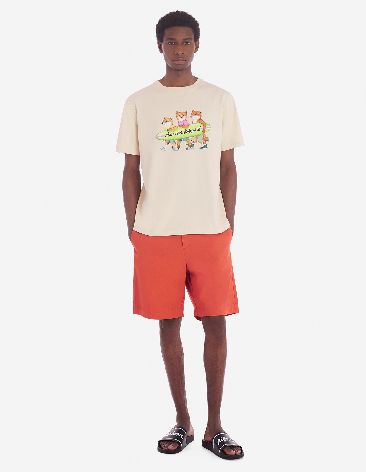 Shop Maison Kitsuné Surfing Foxes Comfort T-shirt In Nude