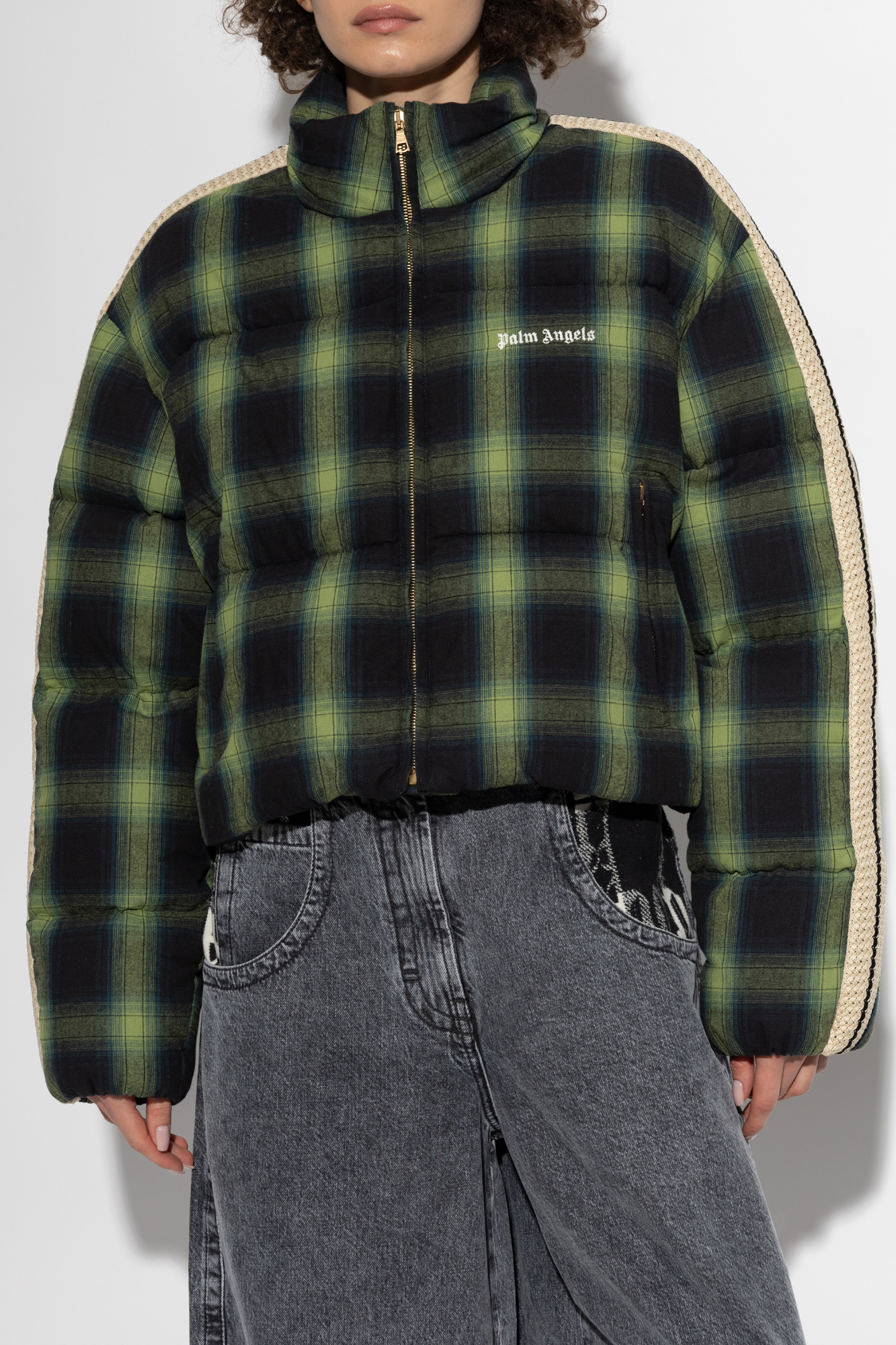 Palm Angels Check-pattern Puffer Jacket In Green