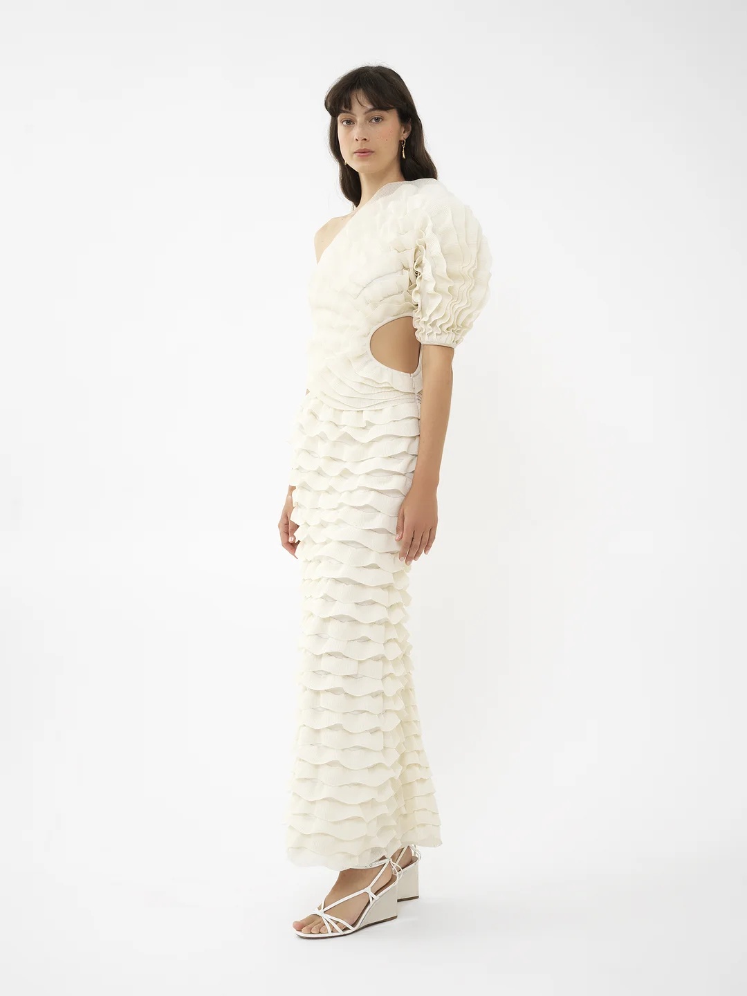 Chloé One-shoulder Cutout Ruffled Silk-blend Gown In White