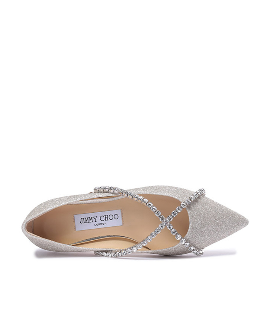 Jimmy Choo Crystal Chain Pointed Shallow-mouth Flat Shoes In Gray
