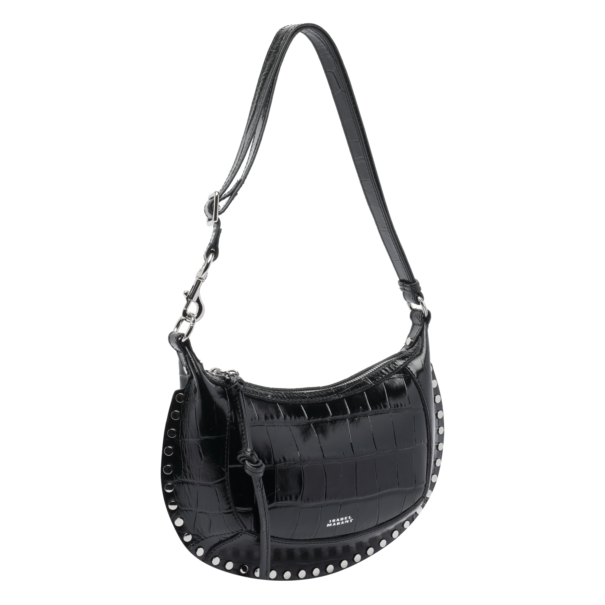 Isabel Marant Crocodile-embossed Studded Shoulder Bag In Black
