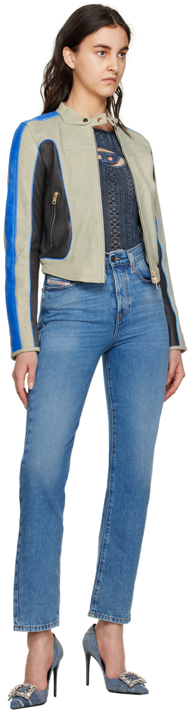 Diesel Colour-block Leather Biker Jacket In Blue