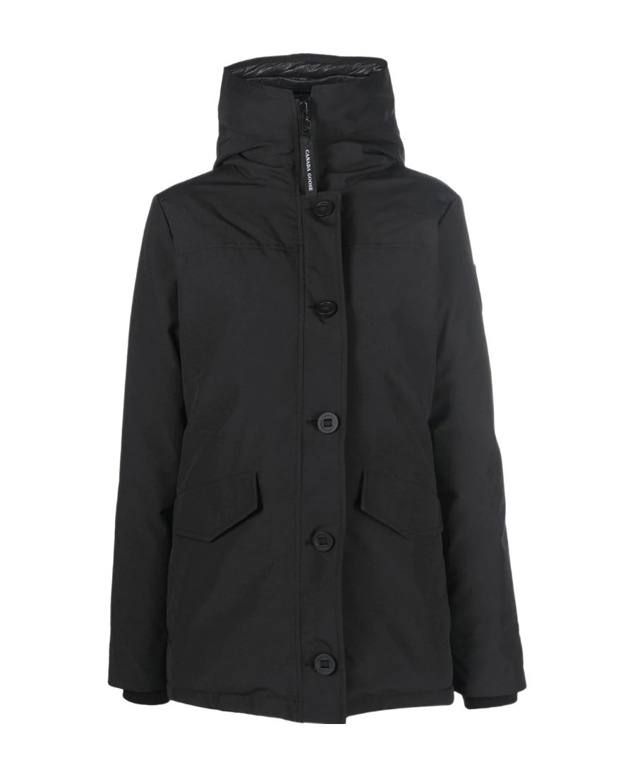 Shop Canada Goose Logo-patch Hooded Parka In Black