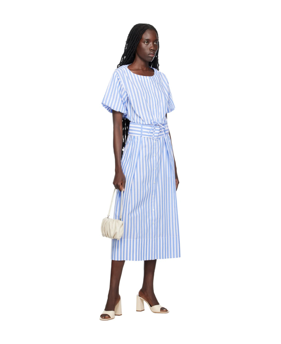 STAUD KINGSLEY STRIPED COTTON MIDI SKIRT