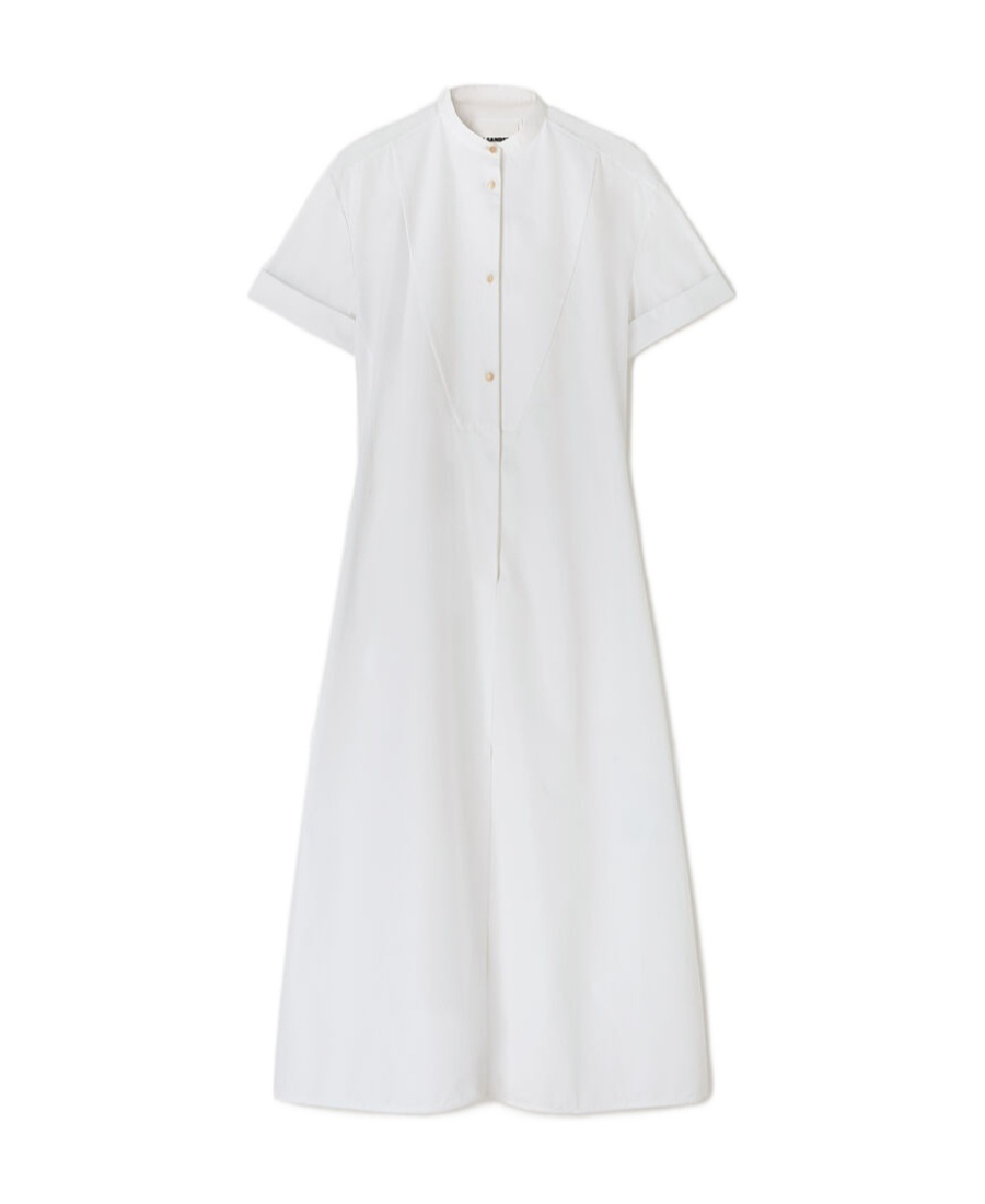 Jil Sander Button-up White Midi Dress With Relaxed Fit In White
