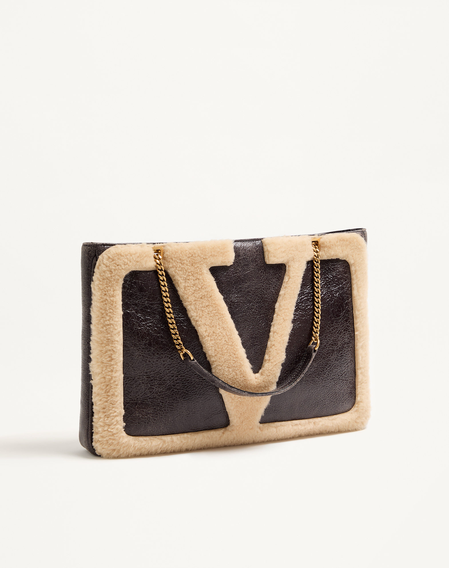 Valentino Medium Viva Superstar Shearling Tote Bag In Brown