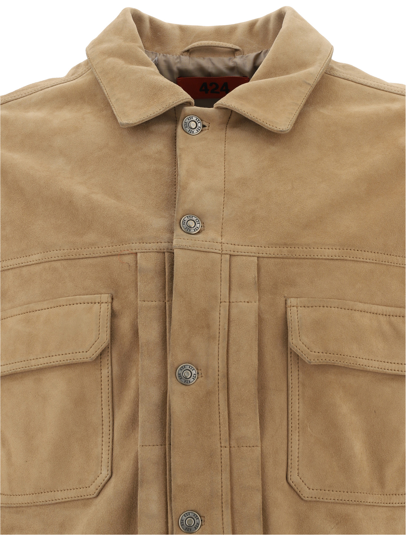 424 Button-up Leather Jacket In Brown