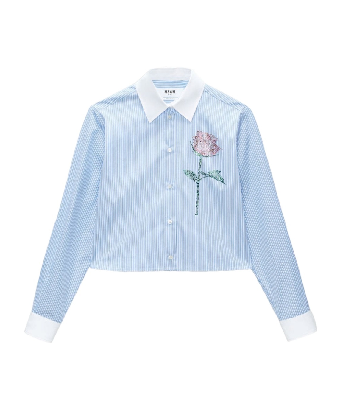 Msgm Gestreiftes Hemd Mit Kristallen In Blue