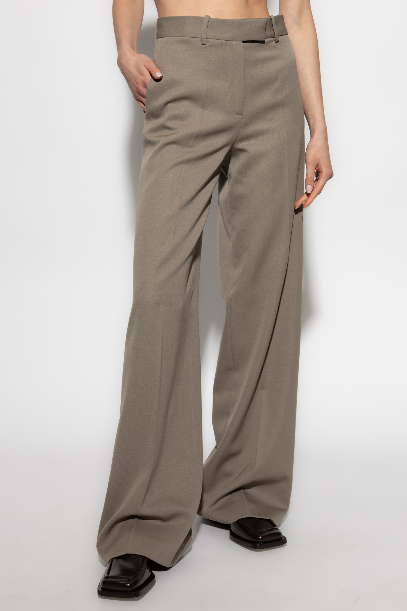 Attico Virgin-wool Palazzo Pants In Gray
